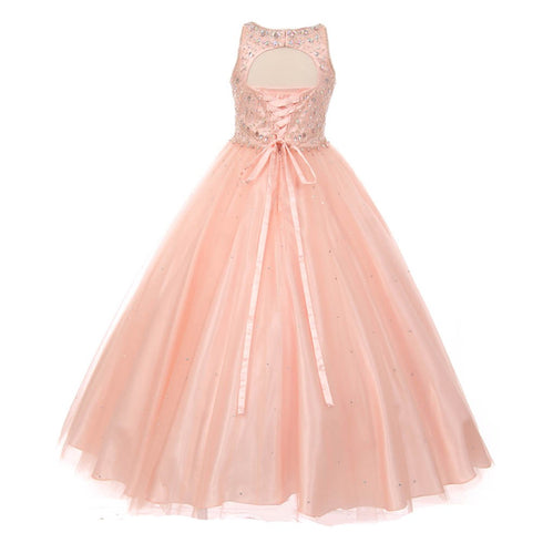 Girls Dazzling Halter Beaded Tulle Special Occasion Dress 4-16 - SophiasStyle.com